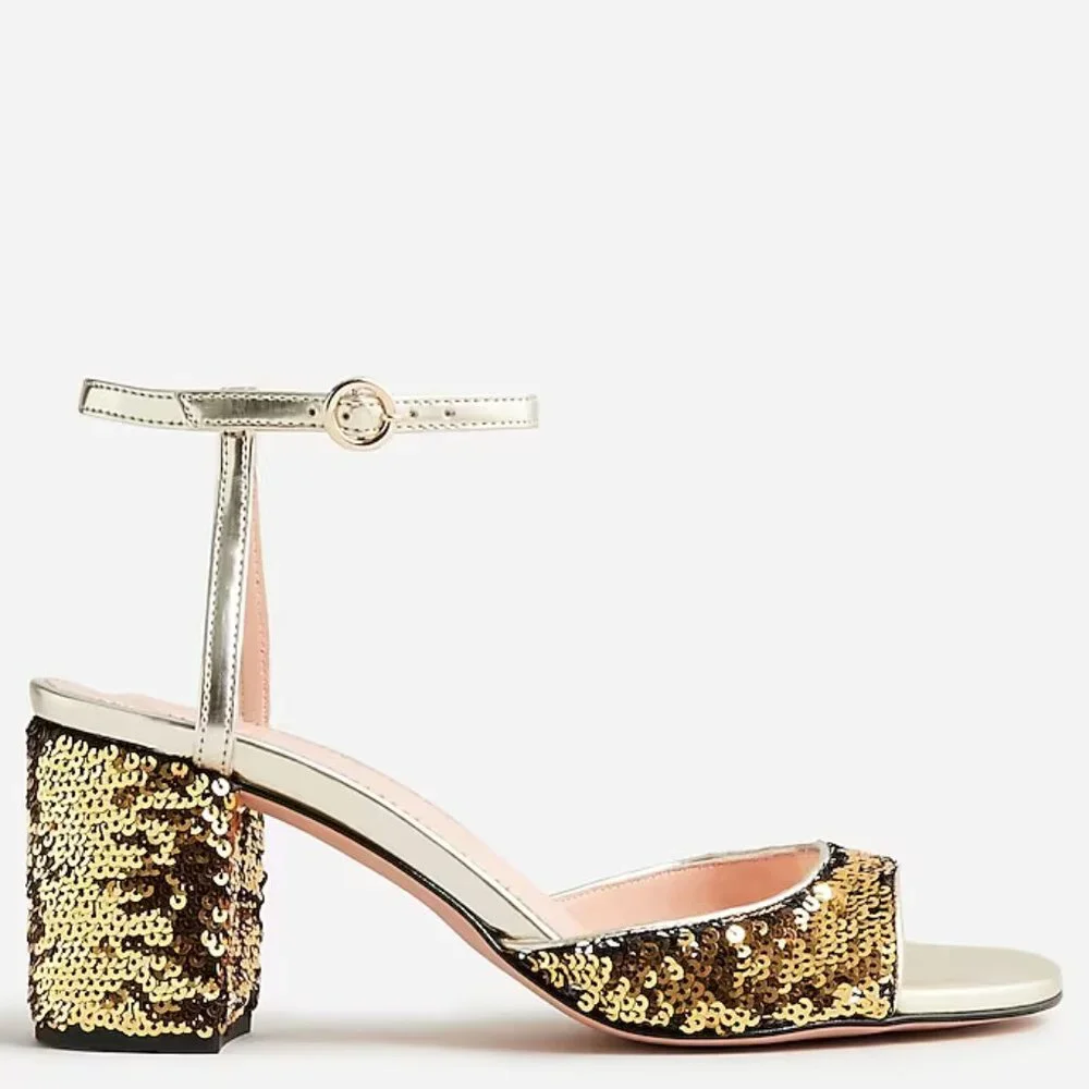 J.CREW Lucie ankle-strap block-heel sandals with sequins | Size 6 Medium - Picture 2 of 4